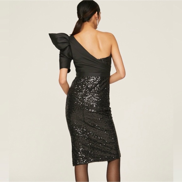Badgley Mischka Black One-Shoulder Sequin Dress NWT Size 4 - Picture 4 of 16